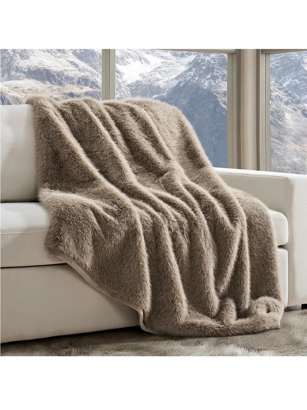Luxury Faux Fur Throw Blanket - Taupe Plush Comfort